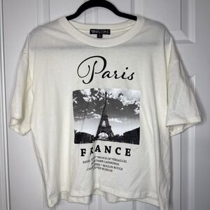 Vinyl Icons Paris Eiffel Tower Tee L Ivory French Girl Aesthetic Oversized NWOT